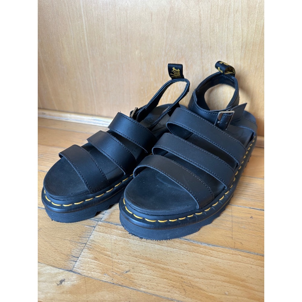 Dr. Martens Blaire Black Platform Gladiator Sandals 3-Strap Buckle Zebrilus Sole - Picture 2 of 9